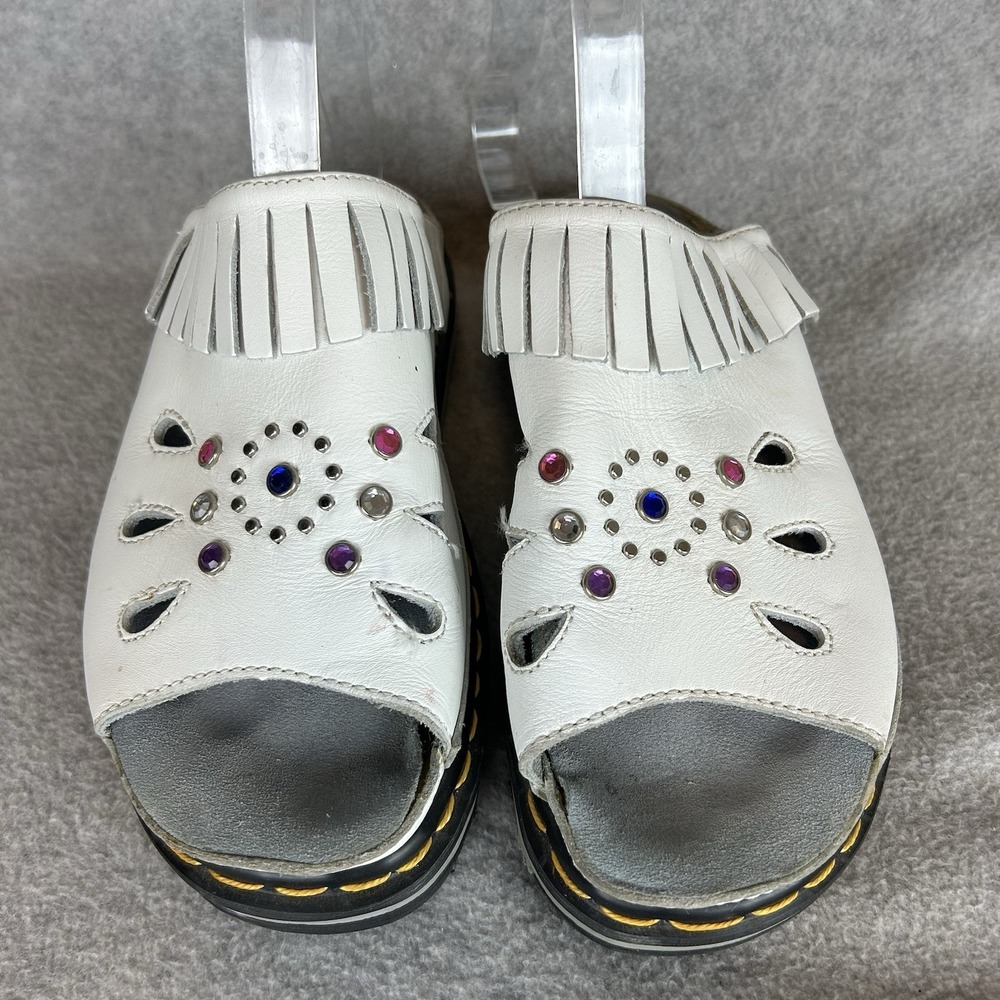 Vintage Y2K Dr. Martens Sandals Womens Sz 6 Cutout Leather Jewels Fringe England